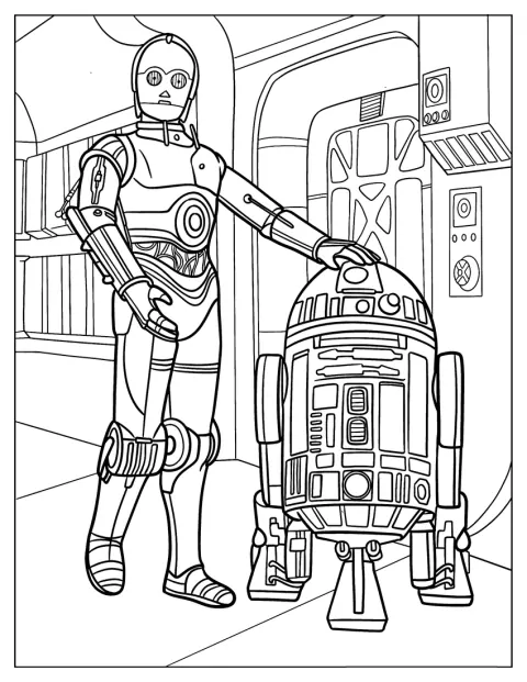 C-3PO acaricia a R2-D2 con cuidado.