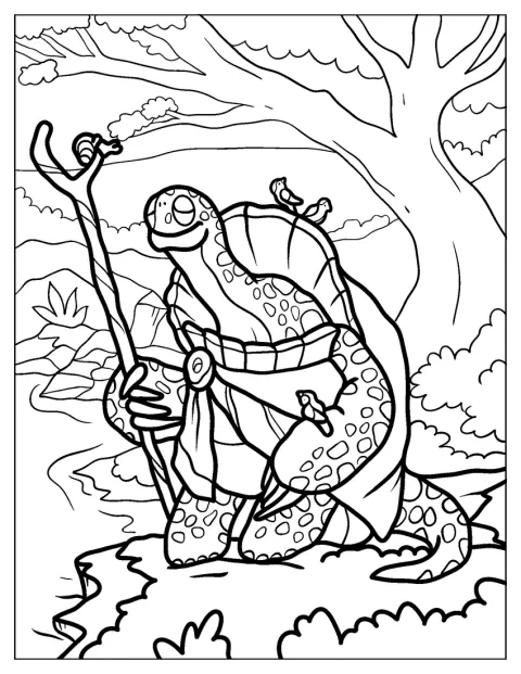 Il gran maestro Oogway è raffigurato nel suo caratteristico aspetto.