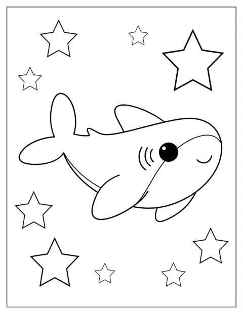 Chibi Shark Coloring Page With Stars