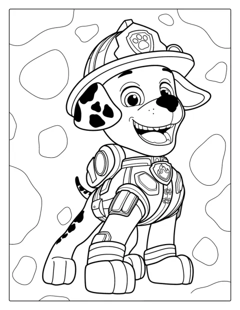 Le dalmatien Marcus porte son casque de pompier.