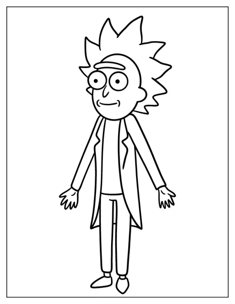 Rick Sanchez è ritratto con un contorno semplice e riconoscibile.