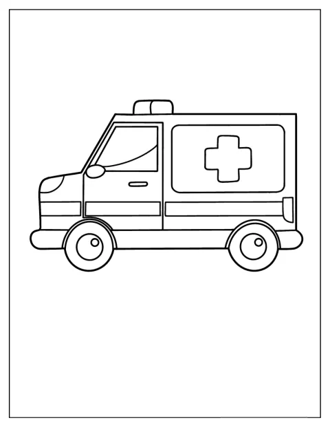 Prosty kontur przedstawia karetkę z pustymi polami do wypełnienia.