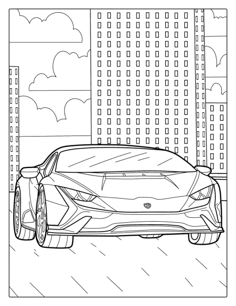 Coloring Page Of Lamborghini Driving In City