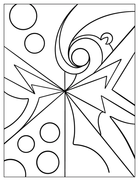 Linee diagonali attraversano una composizione astratta punteggiata di cerchi.