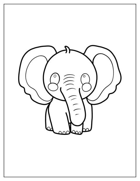 Een olifant bloost en kijkt verlegen.