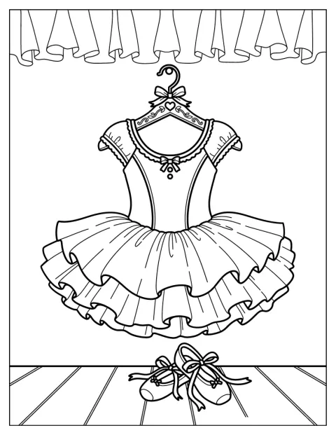 Ein Rüschenkleid fürs Ballett liegt neben passenden Schuhen.