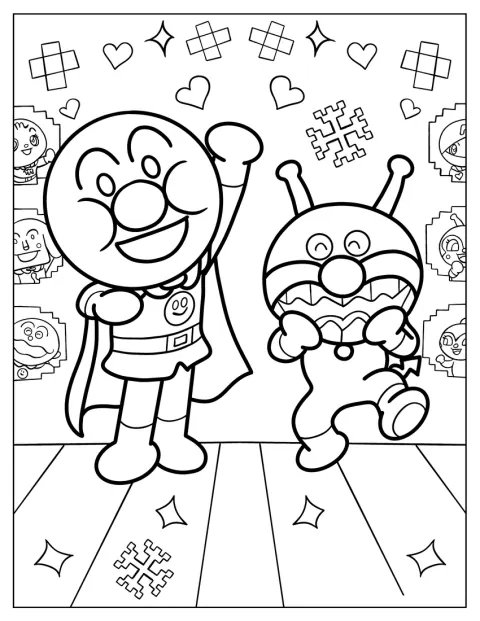 Anpanman è accanto a Baikinman.