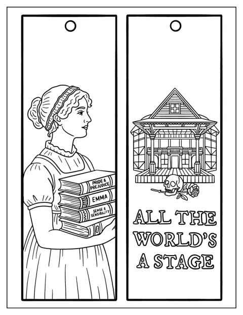 Livros de Jane Austen aparecem junto ao teatro Globe de Shakespeare.