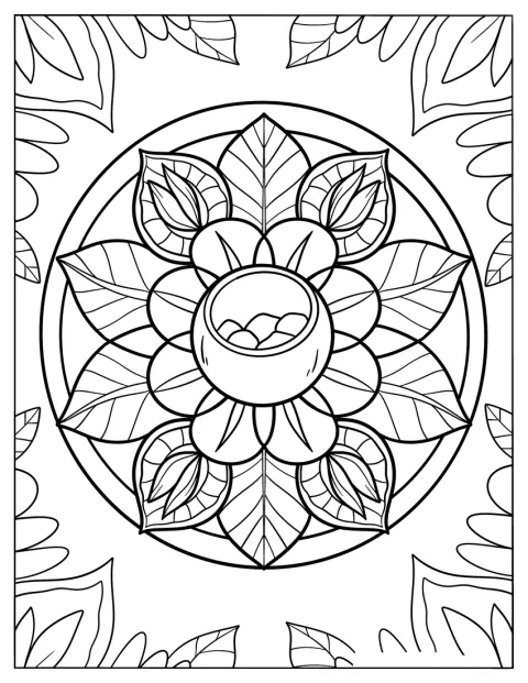 Un mandala intrincado presenta formas inspiradas en el coco.