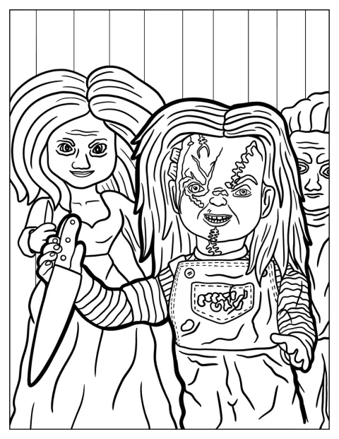 Chucky, păpușa malefică, stă pregătită să-și sperie privitorii.