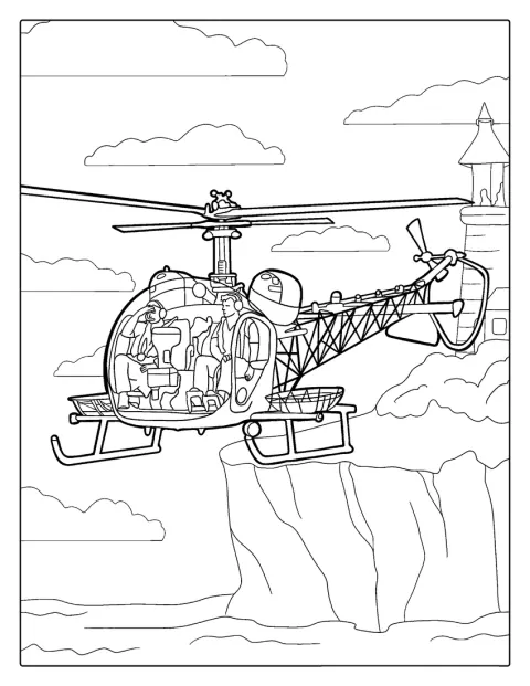 Deux pilotes prennent place dans un hélicoptère Bell 47.