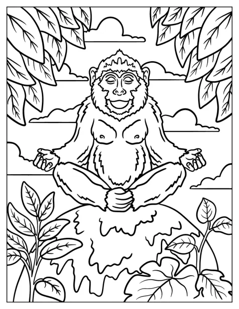 Macaque Monkey Coloring Page Meditating