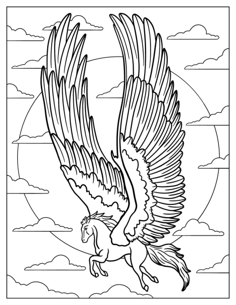 Majestic Pegasus Coloring Page With Large Wings