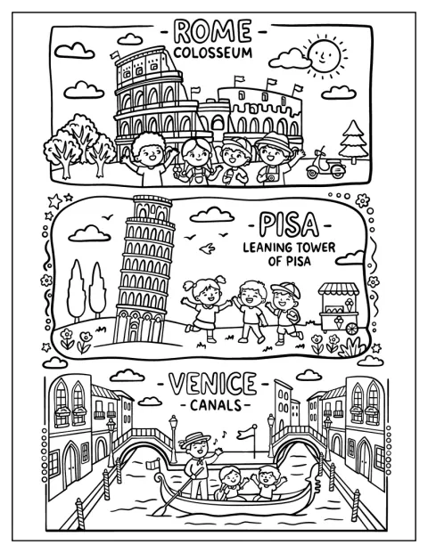 O Coliseu, a Torre de Pisa e os canais de Veneza representam alguns marcos italianos.