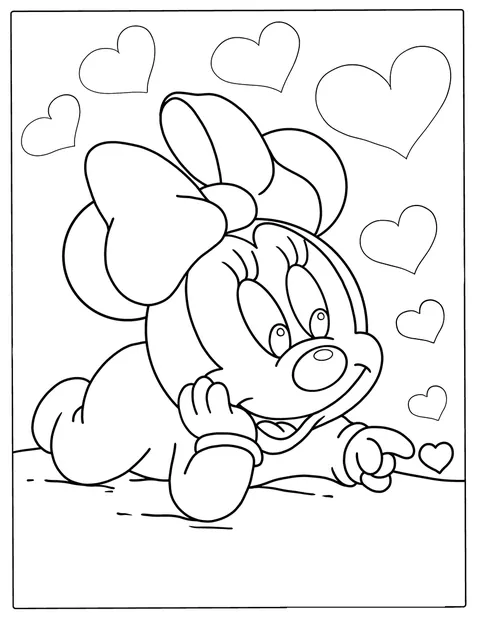 A kis Minnie egér babaként látható.