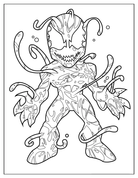 La versión chibi de Carnage posa con sus rasgos característicos.