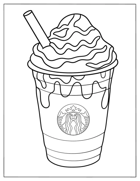 スターバックスのフラペチーノに、チョコレートソースがかかっています。