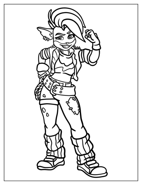 Tawna Bandicoot spant haar spieren en laat haar kracht zien.