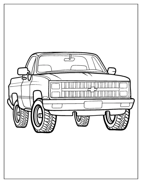 Egy régi Chevy pickup áll az úton.