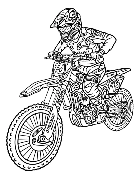 En motocrossförare kör en Suzuki med nummer 15.