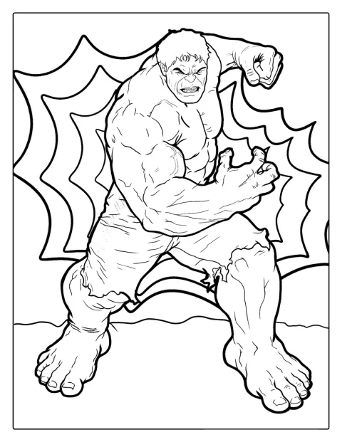 Hulk vises i en detaljrik positur med markerte muskler og ansiktstrekk.