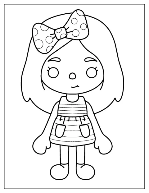トッカ・ボッカの女の子が、水玉模様のリボンをつけています。
