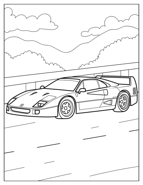 Ferrari F40 ukazano realistycznie, z charakterystycznym tylnym spojlerem.