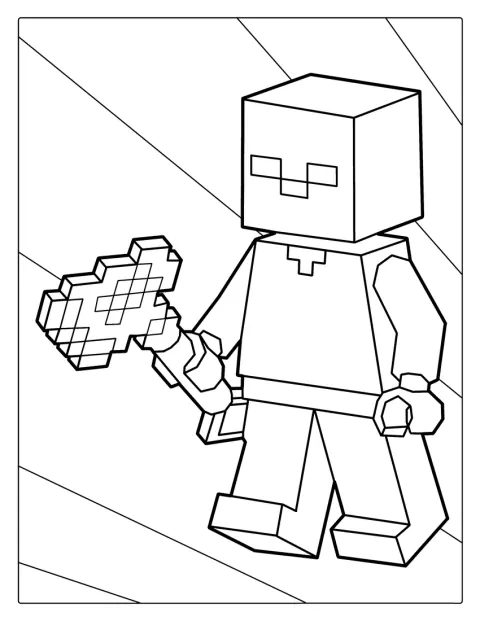 Steve z LEGO Minecraft stoi przodem z rękami opuszczonymi wzdłuż ciała.