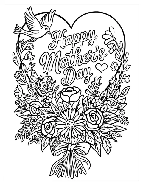 Elegant Happy Mother's Day Coloring Page Of Words In The Middle Of Flowers