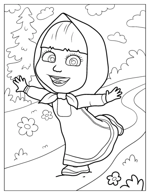 Masha poserar sött mitt på vägen.