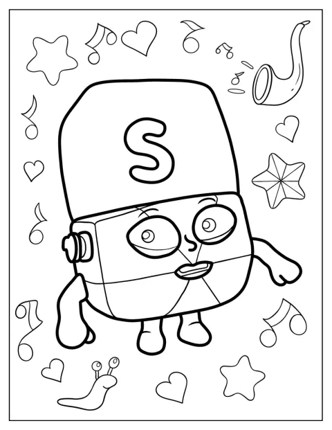 アルファブロックスのSがかわいらしい姿で描かれています。