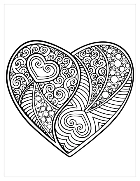 Un mandala simple déploie ses motifs à l’intérieur d’un cœur.