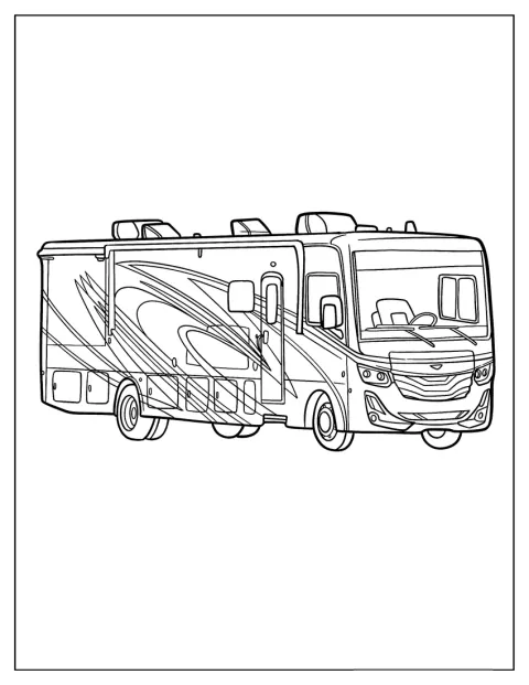 Een realistische Fleetwood-camper staat klaar voor vertrek.