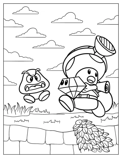 Un Goomba persigue a Toad, que lleva un diamante.