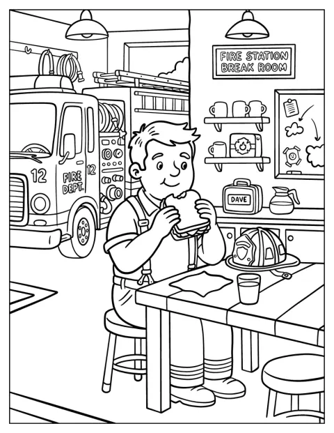 Un bombero se toma un bocadillo para reponer fuerzas.