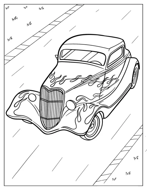 Um hot rod simples é apresentado de perfil, com formas arredondadas.