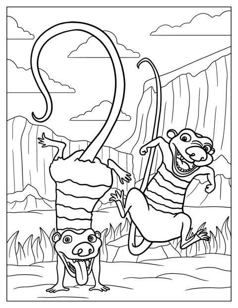 Crash a Eddie spolu dovádějí v pravěké krajině.
