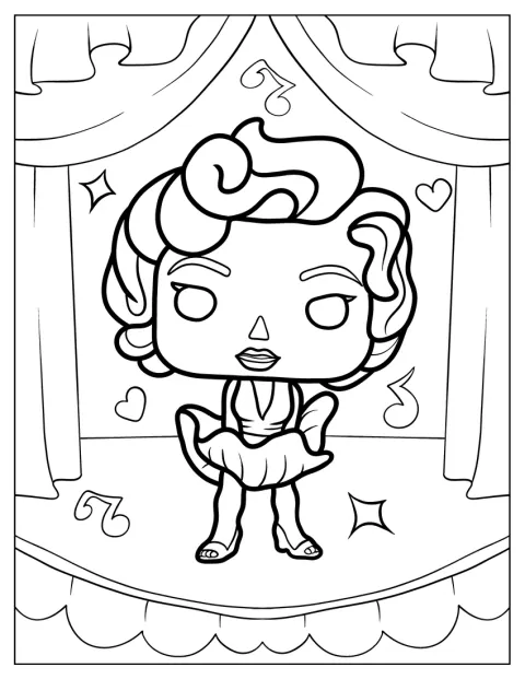Marilyn Monroe står på scen som en Funko Pop-figur.