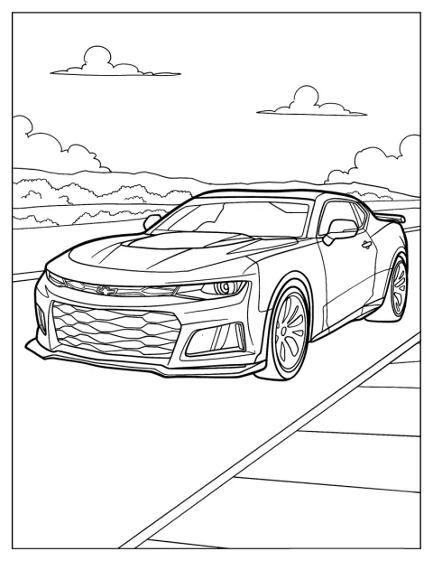 Virtaviivainen Chevrolet Camaro on pysäköitynä tien varteen.