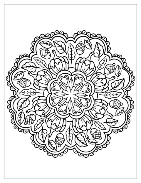 Een eenvoudige mandala met Thanksgiving-versieringen vormt een rond patroon.
