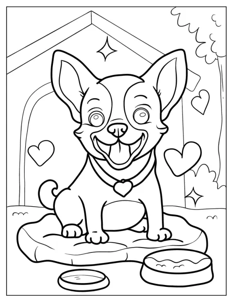 Um Chihuahua bebé de estilo kawaii está junto a um coração.