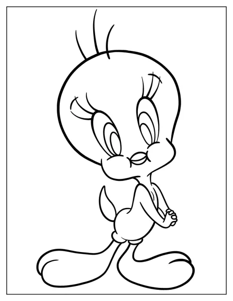 Tweety Bird je zobrazený v roztomilém kawaii stylu.