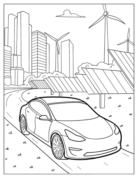 Tesla Coloring Page Roadster In A Futuristic City