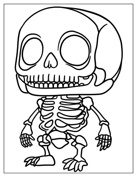 Een schattig chibi-skelet staat vrolijk klaar.