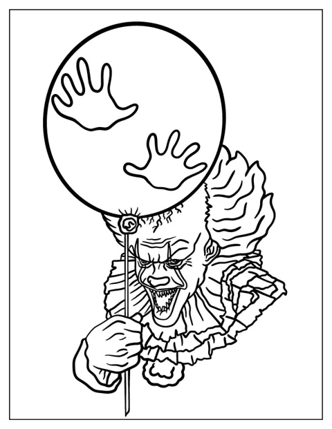 Pennywise tiene un palloncino decorato con impronte di mani insanguinate.