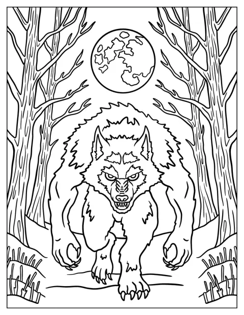 Een woeste weerwolf huilt naar de volle maan.
