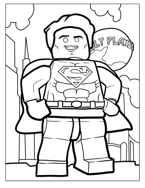 La figurine LEGO de Superman se tient devant le bâtiment du Daily Planet.