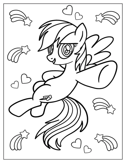 Rainbow Dash apare într-o versiune kawaii, cu trăsături simpatice.