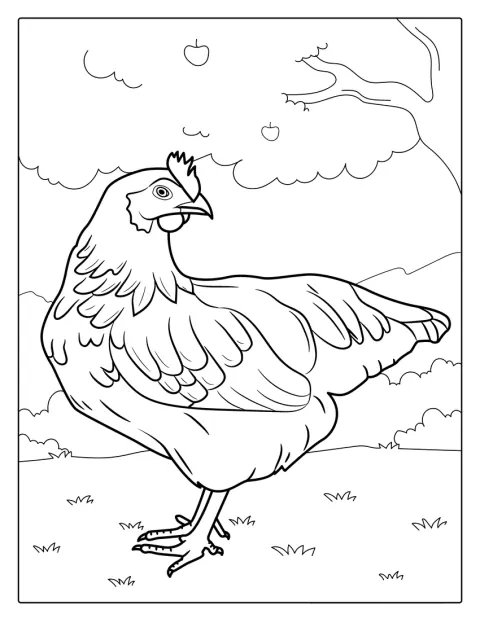 Kura rasy Rhode Island Red stoi na farmie.
