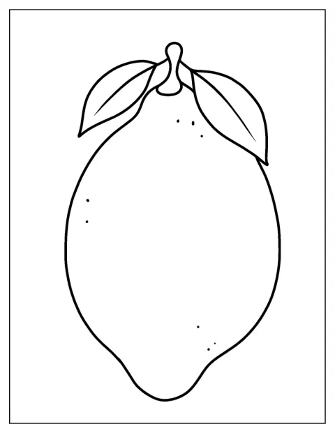 葉と茎が付いた大きなレモンが、ひとつ描かれています。